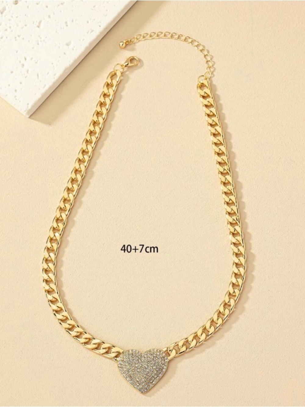 Gold Heart Pavé Cuban Link Choker Necklace - Picture 4 of 4